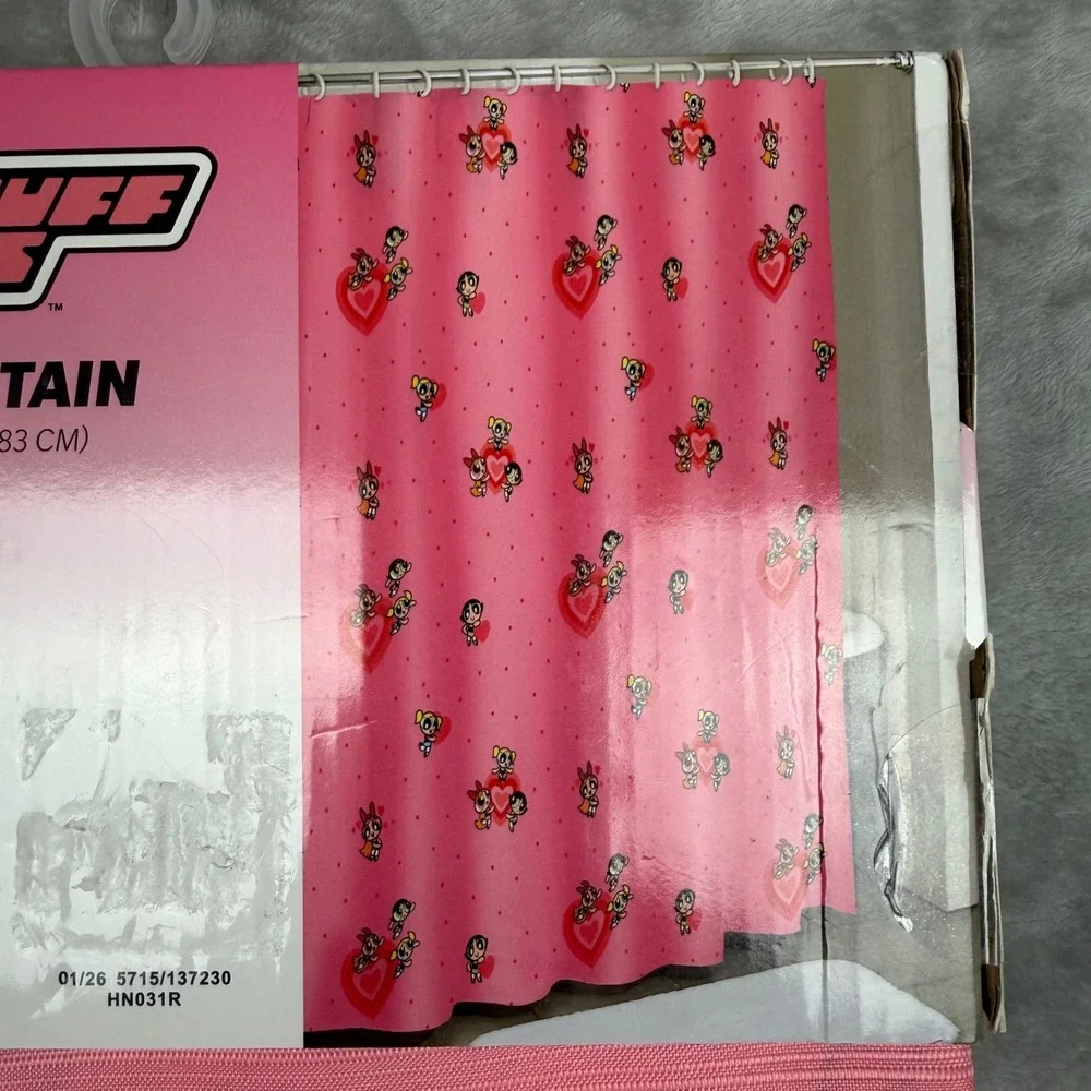 Powerpuff Girls Pink Fabric Shower Curtain 72x72 Cartoon Network Y2K Heart New